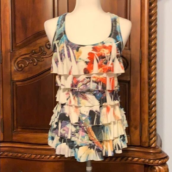 Forever 21 ruffle printed tank top- size S - Picture 1 of 5